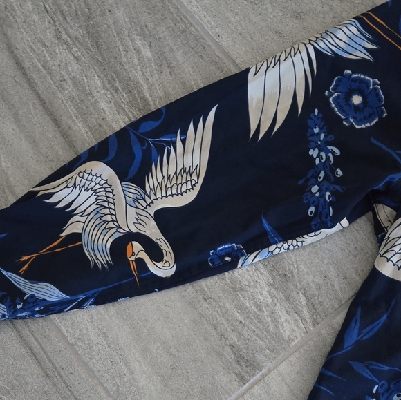 Geometrix New York Lightweight Crane Bird Print Long Sleeve Button Up Shirt Sz L - Picture 2 of 12